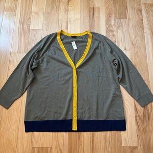 NEW Talbots Girlfriend Cardigan Tipped Olive Green Sweater Plus Size 3X